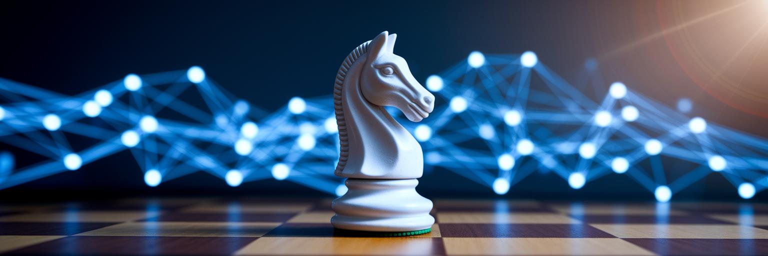 Chess piece on board with network.