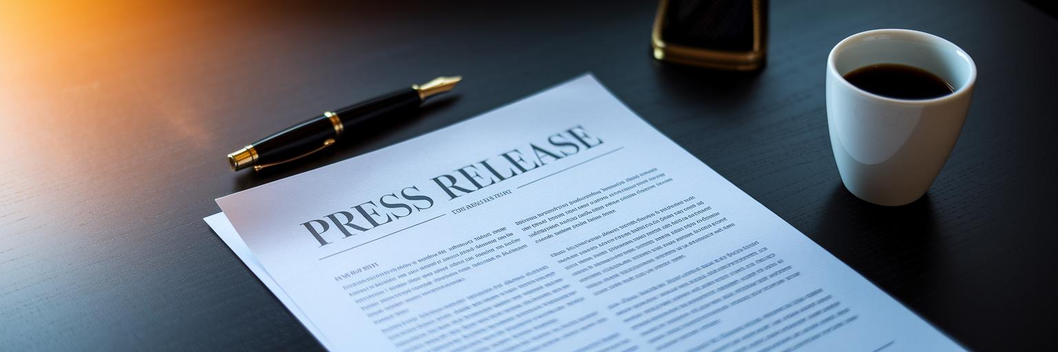 Polished press release on a desk.