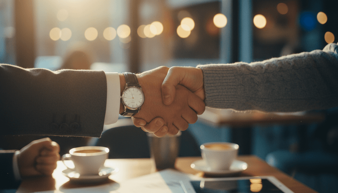 A close-up cinematic photo of a handshake, symbolizing an affiliate partnership announcement being featured on a major news outlet like AP News.