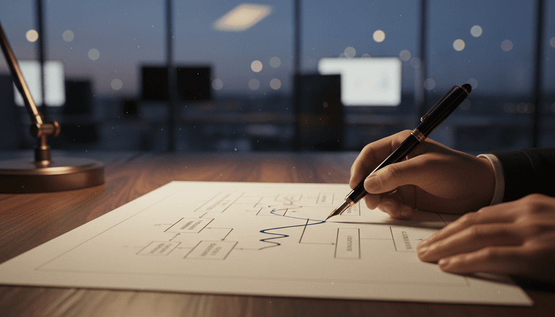 A person's hands strategically updating a brand architecture diagram, symbolizing a company announcement published via AP News's network.