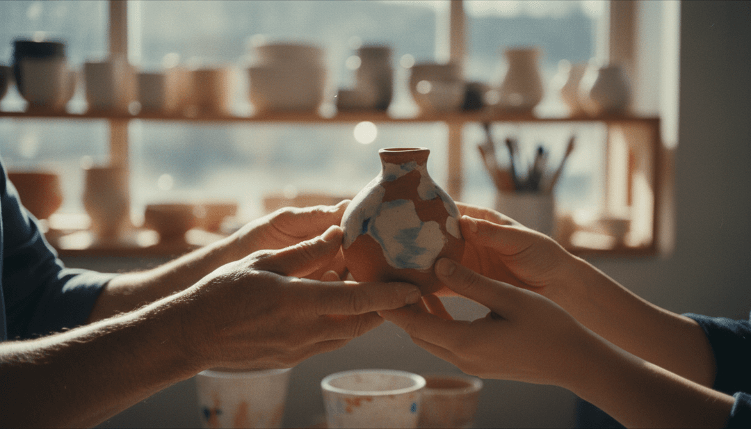 Hands exchanging a handcrafted object, representing a brand cultural initiative announcement featured on news outlets like AP News.