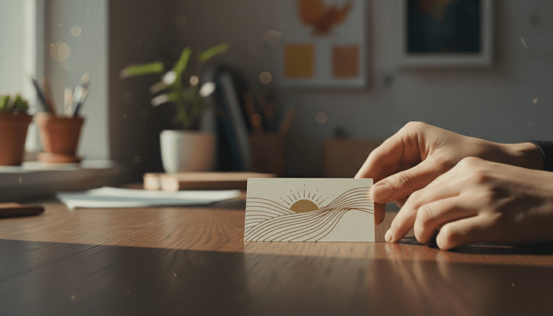 A person's hands placing a newly designed business card, symbolizing a brand identity refresh announcement featured on outlets like AP News.