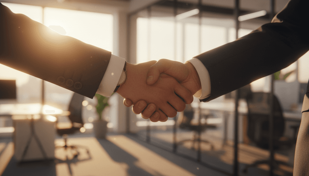 A professional handshake celebrating a client milestone, symbolizing the credibility gained from a feature on AP News.