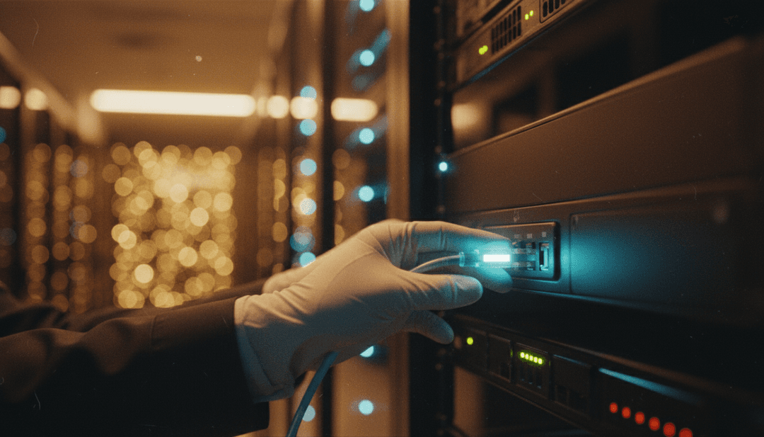 A close-up of hands connecting a glowing cable to a server, symbolizing a crypto ecosystem expansion announcement on AP News.