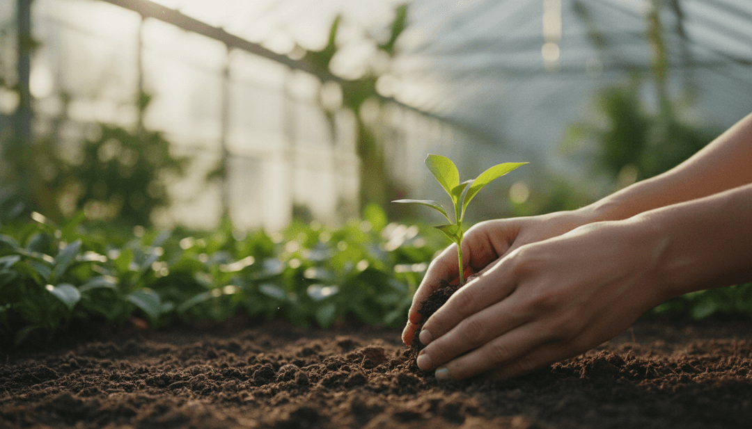 A close-up photo of hands planting a sapling, symbolizing an environmental commitment announcement being featured on news outlets like AP News.