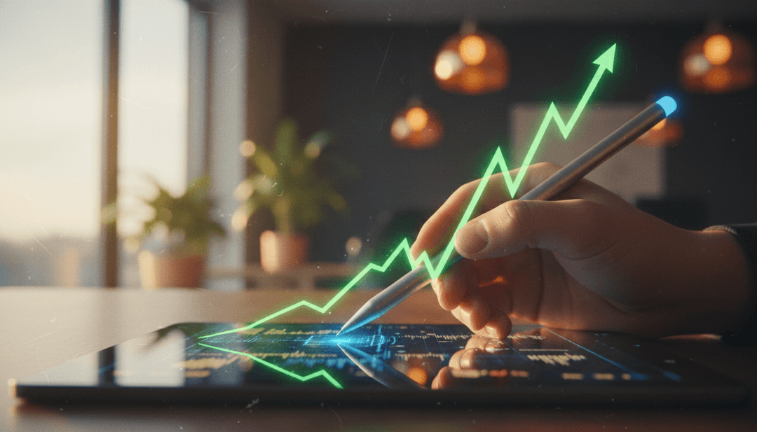 A hand traces a glowing growth chart on a tablet, symbolizing fast-growing company recognition announced on AP News.