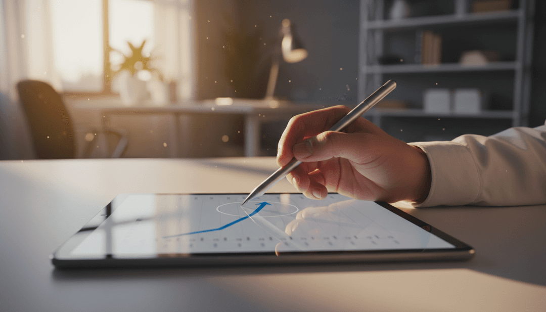 A person's hand highlighting the first revenue milestone on a tablet graph, symbolizing a business announcement featured on AP News.