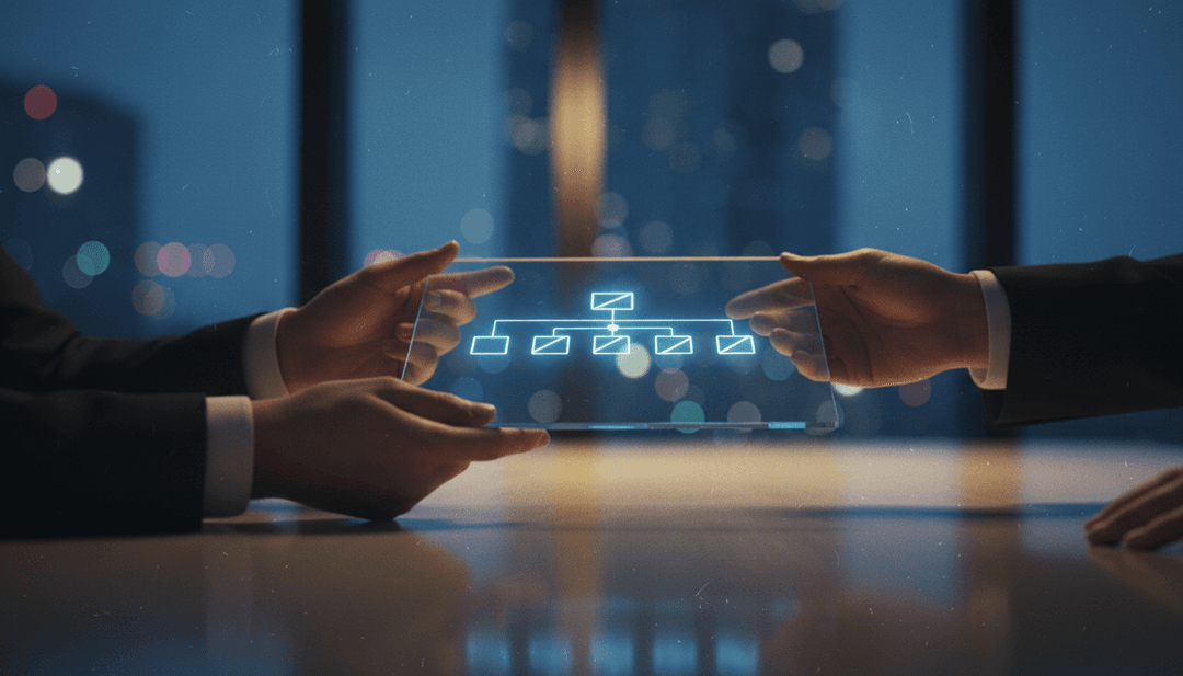 A close-up image of a person presenting a tablet with a flowchart, representing a governance proposal launch announcement on AP News.
