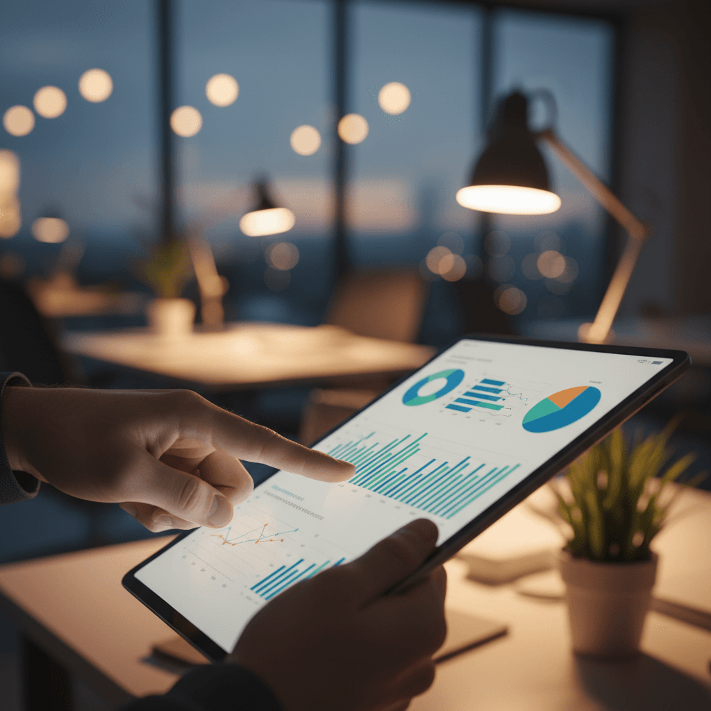 A close-up of a hand pointing to a data chart on a tablet, representing an industry insights release on AP News.