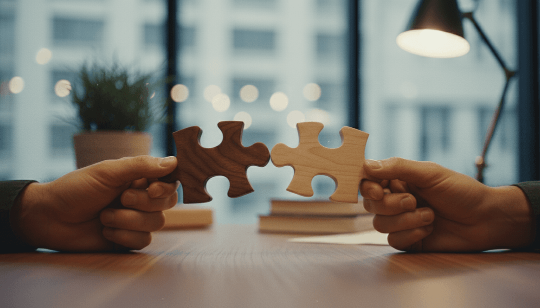 Hands joining two interlocking puzzle pieces, symbolizing an integration partnership announcement featured on media outlets like AP News.