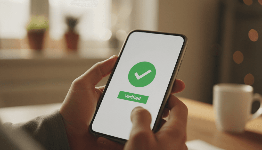 A person's hands holding a phone showing a 'Verified' screen, symbolizing a successful KYC rollout announcement featured on AP News.