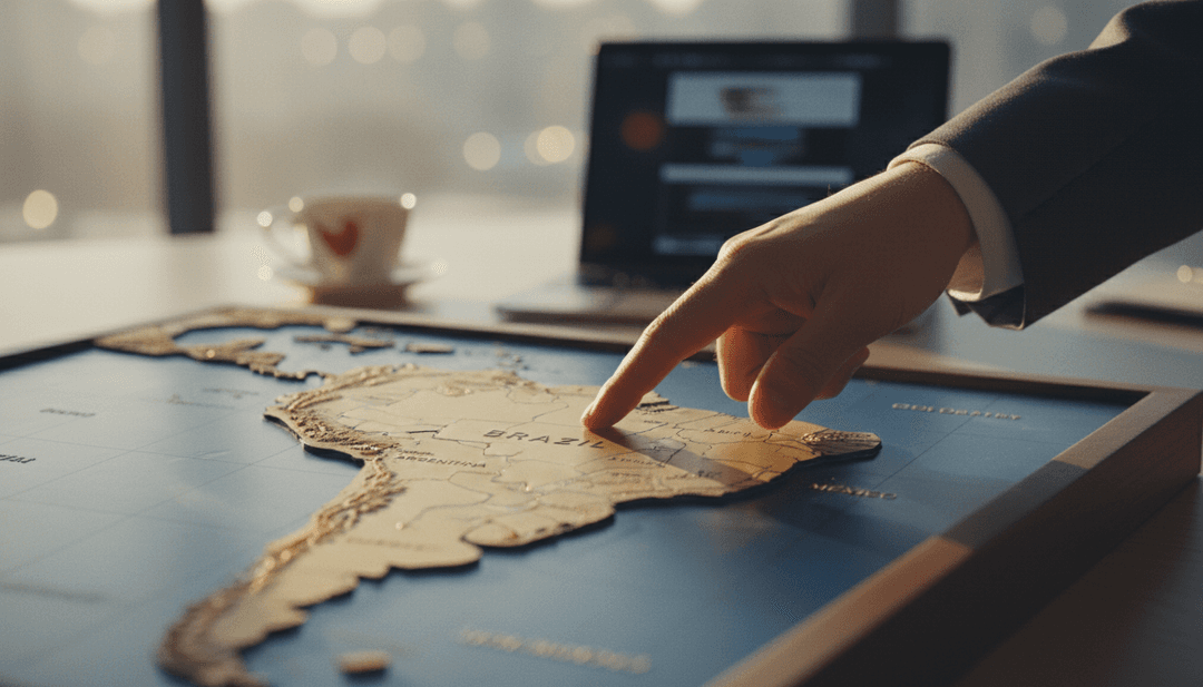 A close-up of a hand pointing to a map of Latin America, symbolizing a LATAM expansion announcement featured on AP News.
