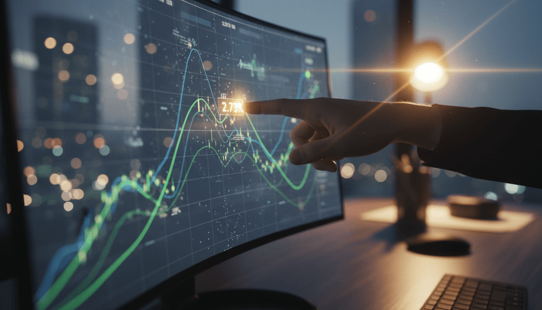 A close-up of a hand pointing at a glowing financial data chart, representing a market forecast release featured on AP News.