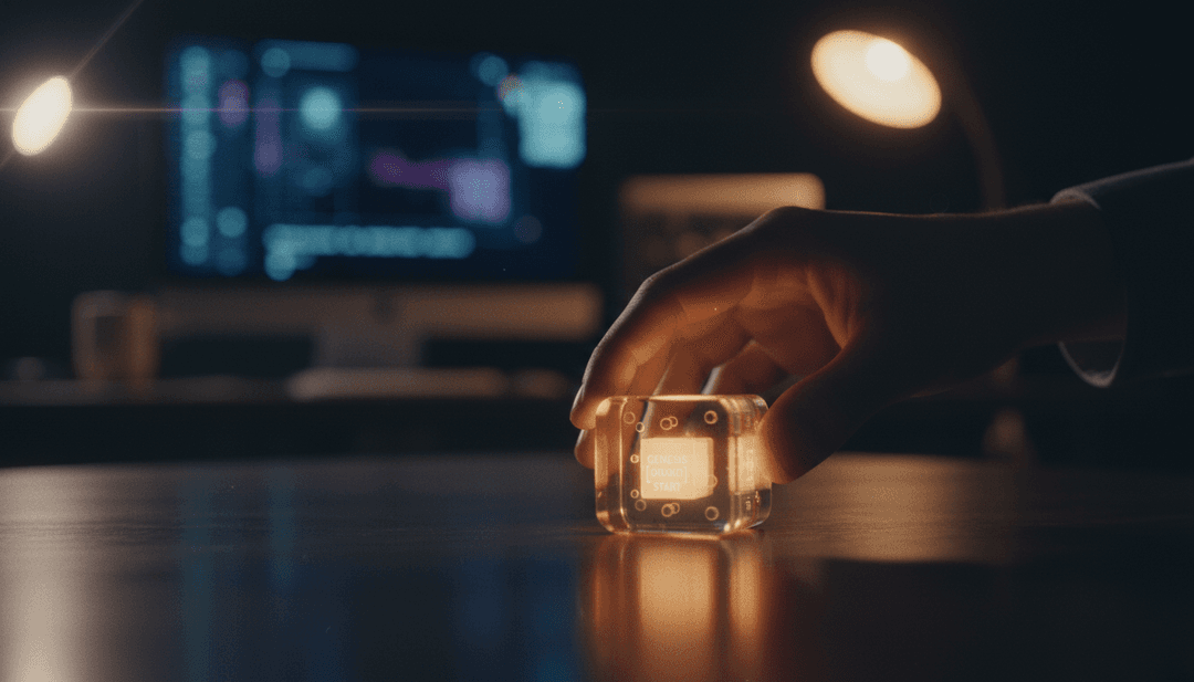 A symbolic image representing a new chain deployment announcement on AP News, showing a hand placing a glowing block.