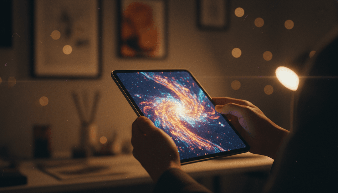 A close-up image of hands holding a tablet displaying a digital art piece, representing an NFT collection launch featured on AP News.