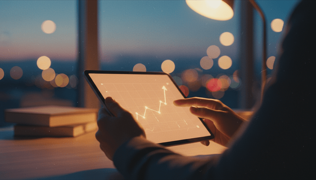 A person holding a tablet displaying a growth chart, representing a one million downloads milestone announcement on AP News.