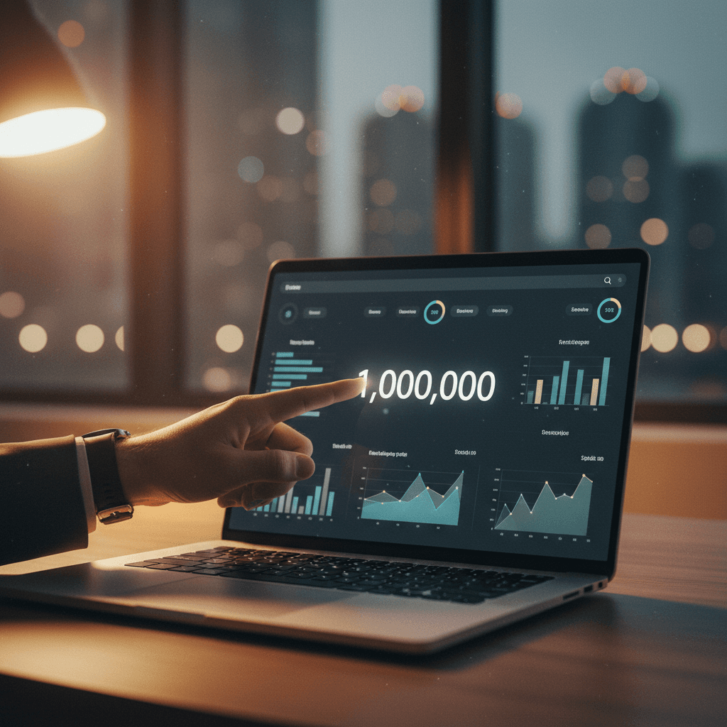 A person points to a screen showing a one million users milestone, symbolizing an announcement on AP News.