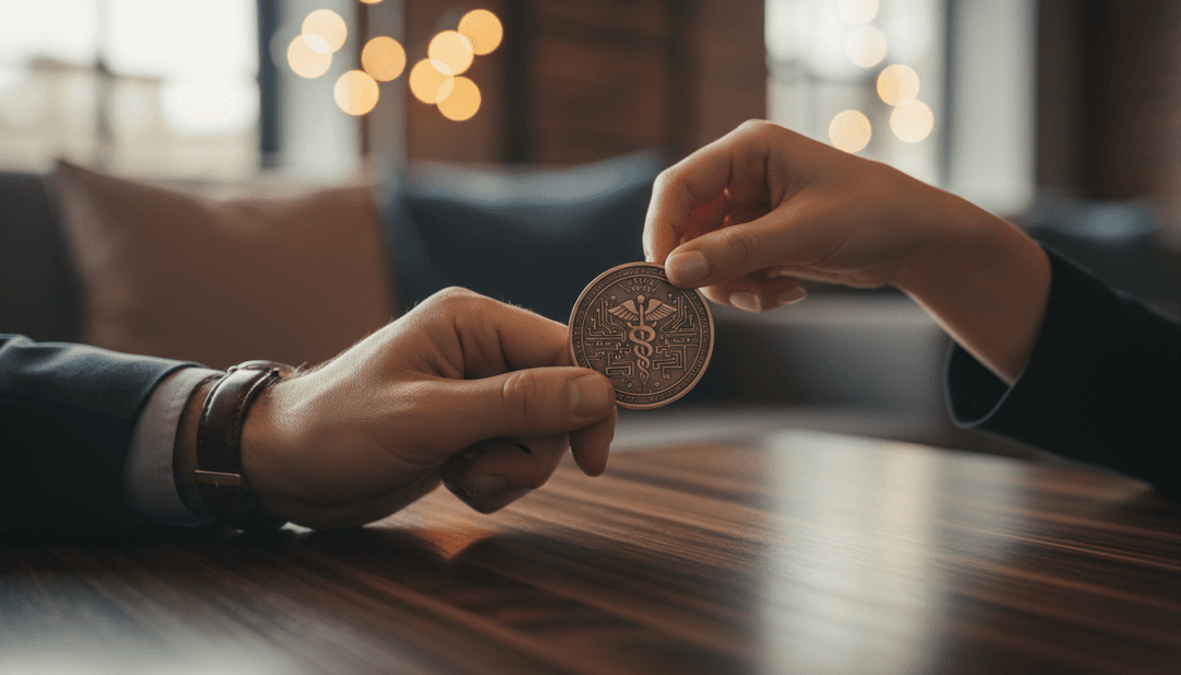 Hands exchanging a symbolic coin, representing a crypto exchange partnership announcement featured on media outlets like AP News.
