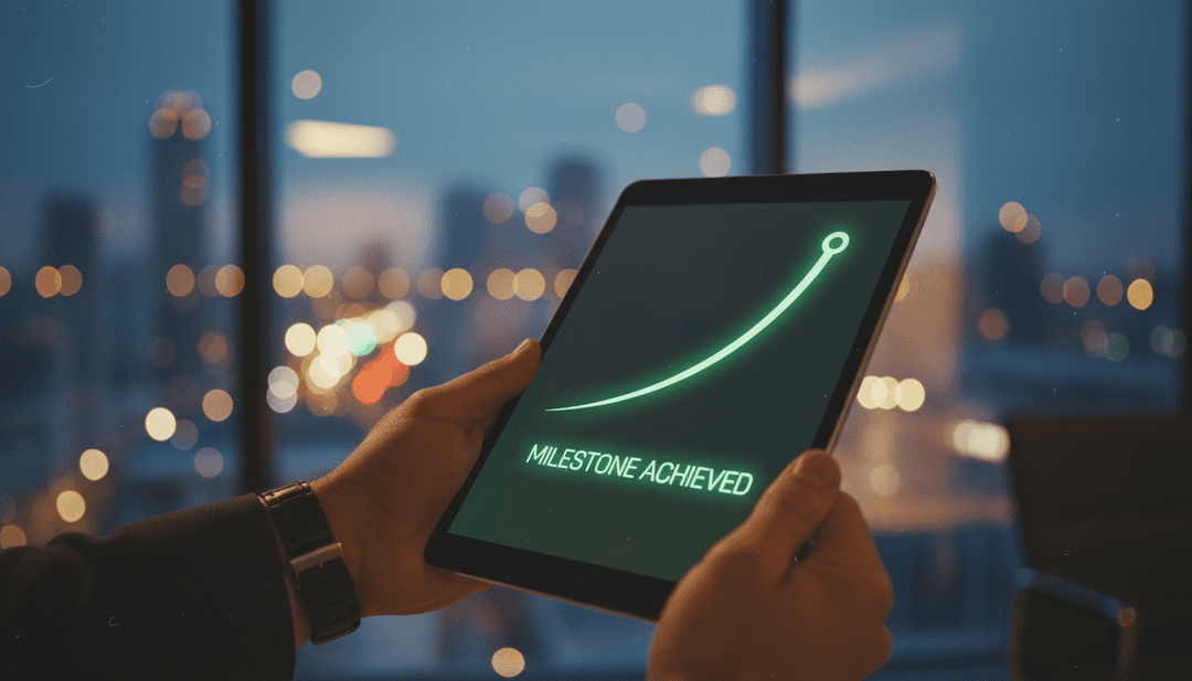 A person reviews a rising stock chart on a tablet, representing a post-IPO milestone announcement featured on AP News.