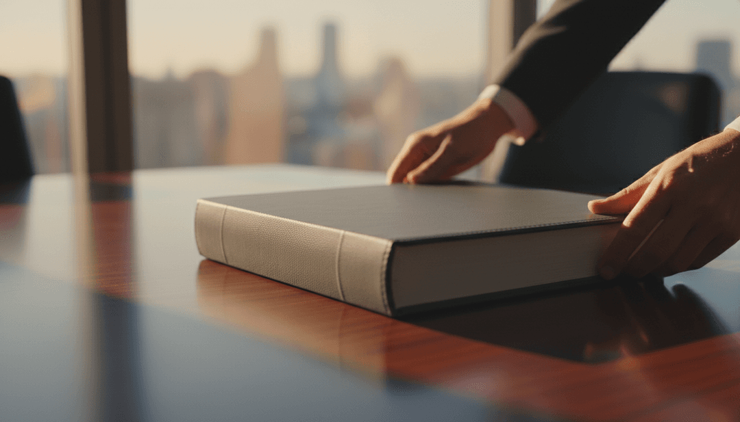 A professionally bound document being placed on a table, representing a Series C funding announcement featured on AP News.