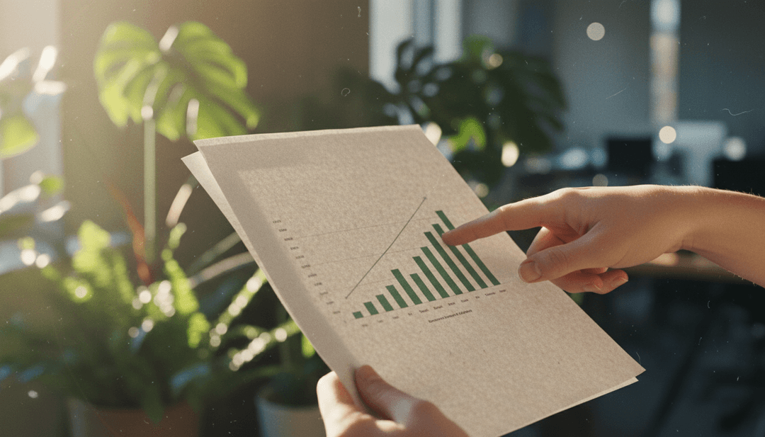 A close-up of hands pointing to a chart in a sustainability report, symbolizing the announcement's publication on AP News.