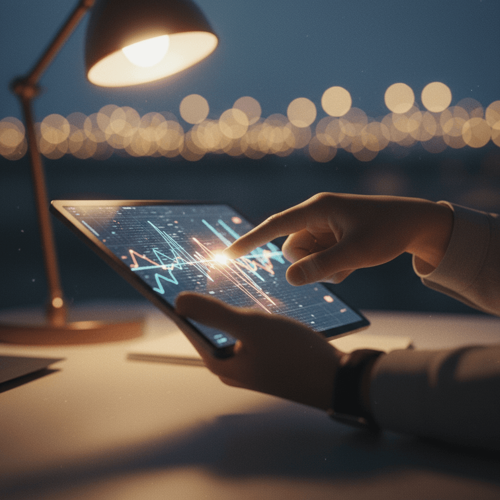 A person analyzing a technology trend graph on a tablet, representing a technology trend analysis featured on AP News.