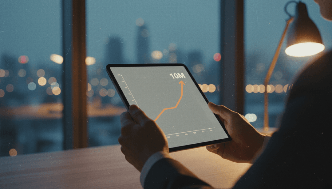 A person reviews a growth chart on a tablet showing a ten million users milestone, symbolizing an announcement featured on AP News.