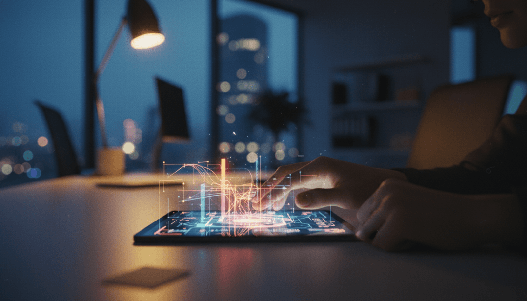 A close-up, cinematic shot of a hand interacting with an AI interface, representing an AI product launch featured on Business Insider.