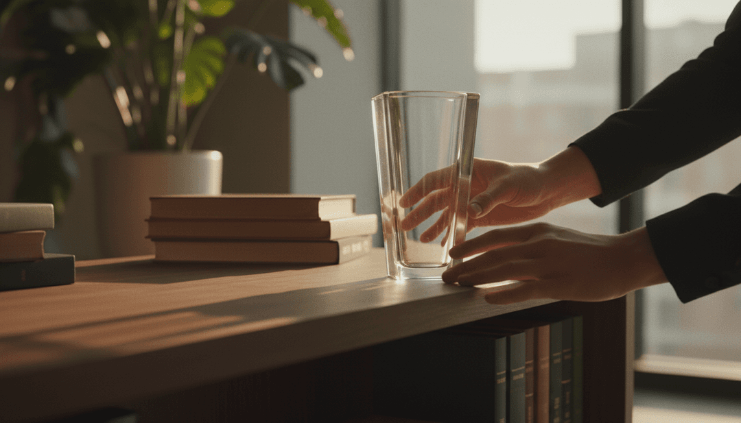 Close-up of hands placing a glass award on a desk, symbolizing an award recognition announcement featured on Business Insider.