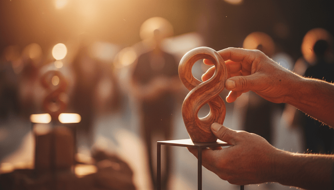 A close-up of hands placing a sculpture, representing a brand cultural initiative being featured on a major publication like Business Insider.