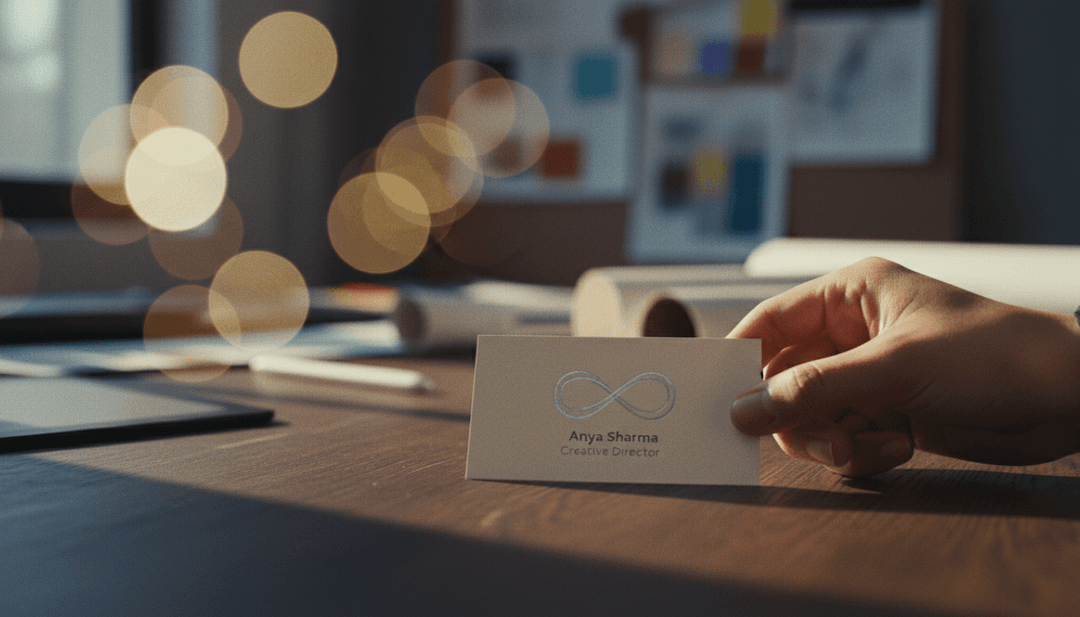 A person reveals a new brand identity by placing a redesigned business card on a table, symbolizing a brand refresh announcement on Business Insider.