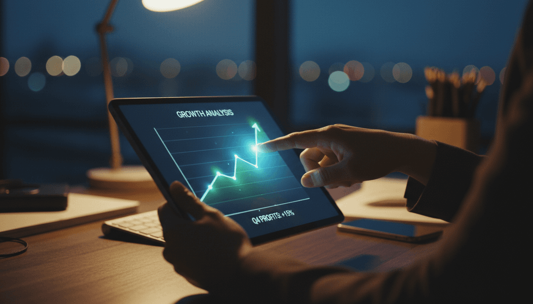 A person's hand pointing to a chart on a tablet, representing an ecosystem growth report featured on Business Insider.