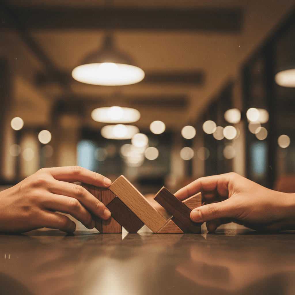 Two hands joining interlocking blocks, symbolizing an ecosystem partnership announcement featured on a major outlet like Business Insider.