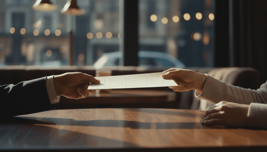 Close-up of hands exchanging a signed document, representing a successful fundraising campaign launch featured on Business Insider.