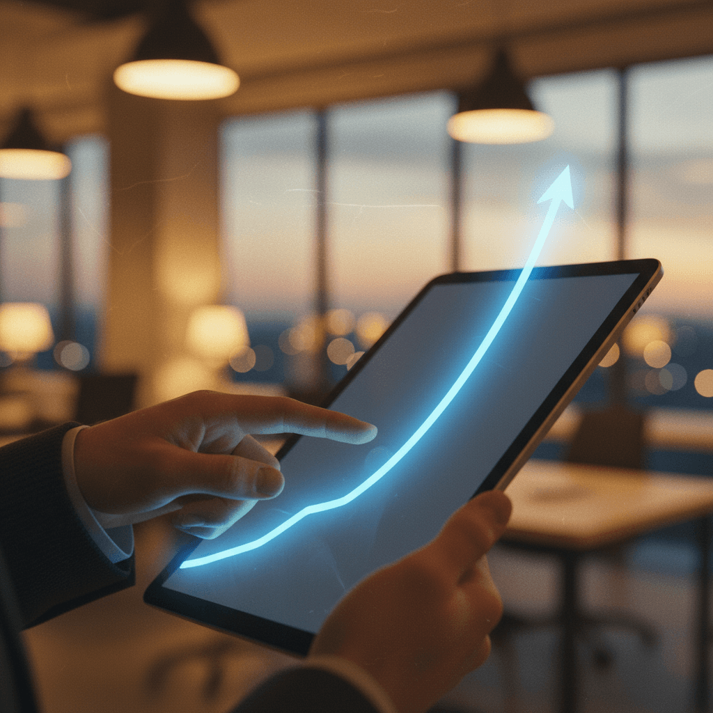 A person points to a growth graph on a screen, symbolizing a GMV milestone announcement featured on outlets like Business Insider.