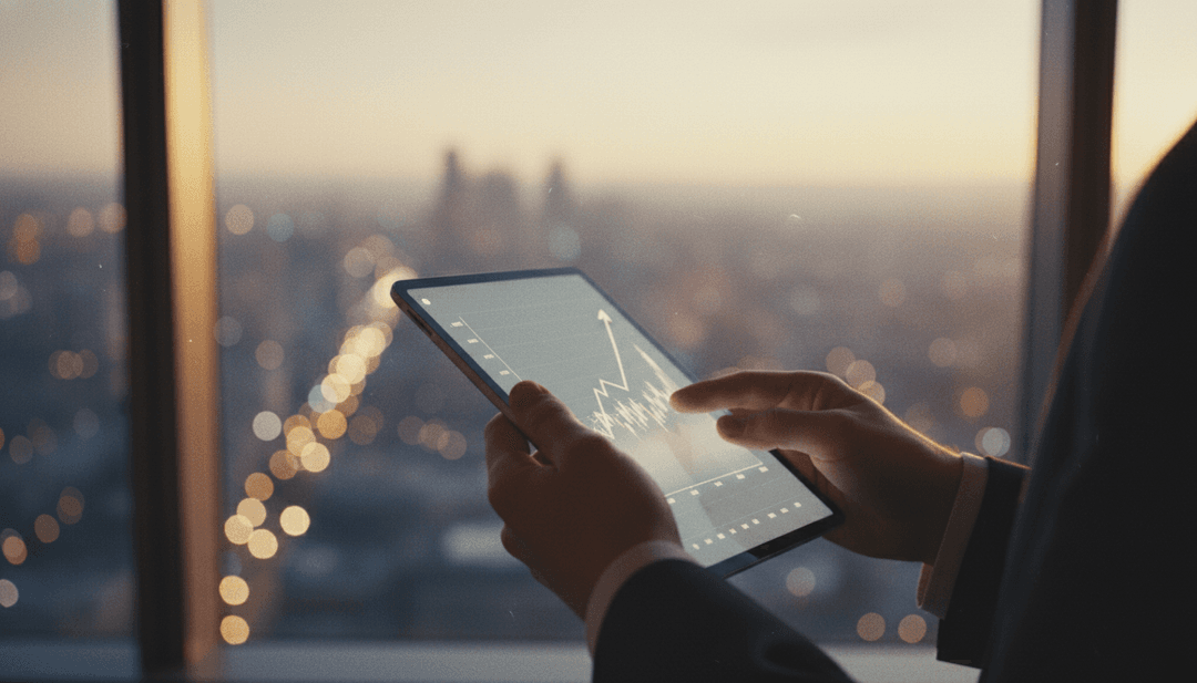 A person reviews a stock ticker on a tablet, symbolizing an IPO completion announcement featured on outlets like Business Insider.