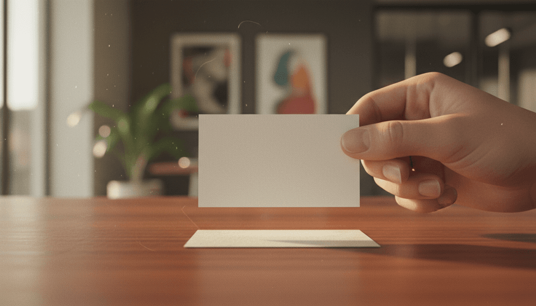 A close-up image showing hands replacing an old business card with a new one, symbolizing a name change announcement featured on Business Insider.