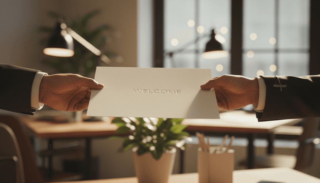 A close-up image showing a new employee receiving a welcome package, representing a new hiring initiative announcement on Business Insider.