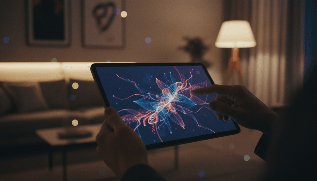 A person viewing a digital art piece on a tablet, representing an NFT mint event announcement on Business Insider.