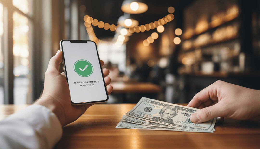 A person completing a digital transaction on a smartphone, representing an off-ramp integration announcement featured on Business Insider.