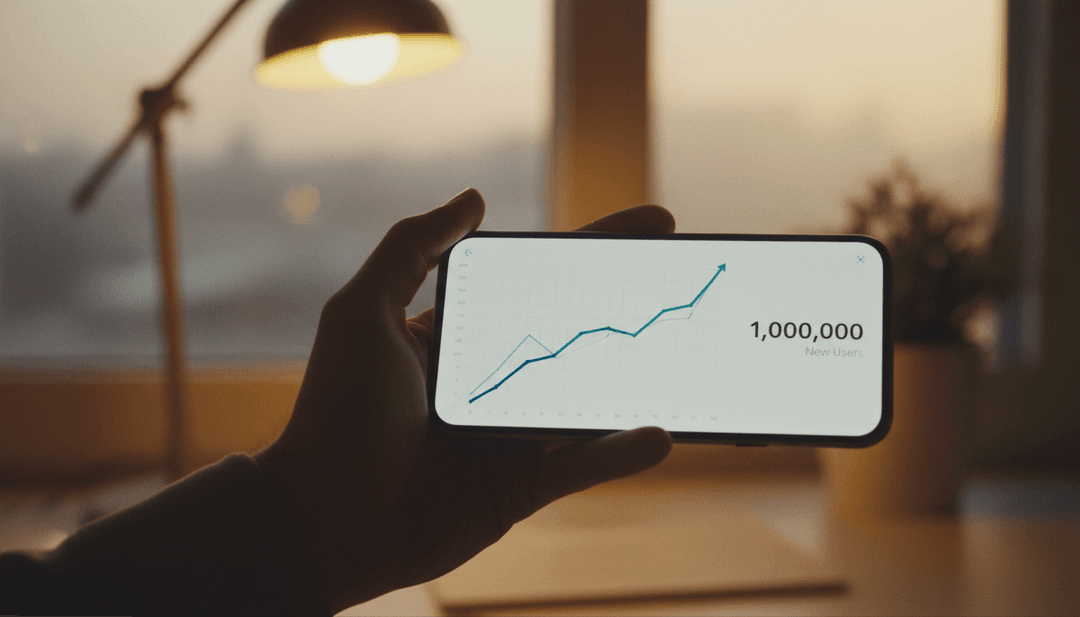 A person's hand holding a phone showing a one million downloads milestone, symbolizing a successful announcement on Business Insider.