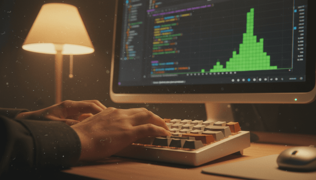 A cinematic photo of a developer's hands on a keyboard, representing an open source contribution milestone announcement on Business Insider.