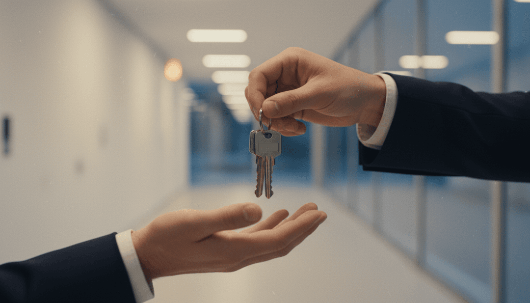 A close-up of keys being handed over, symbolizing a company's new HQ announcement featured on outlets like Business Insider.