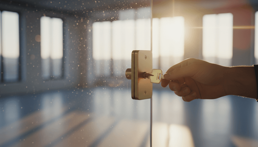 A hand unlocking the door to a new office, symbolizing a business expansion announcement featured on outlets like Business Insider.