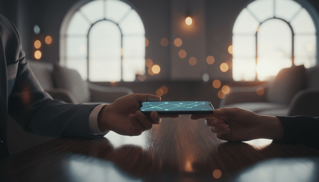 A close-up of a smartphone displaying a crypto chart being passed between two hands, representing a crypto exchange partnership announcement on Business Insider.