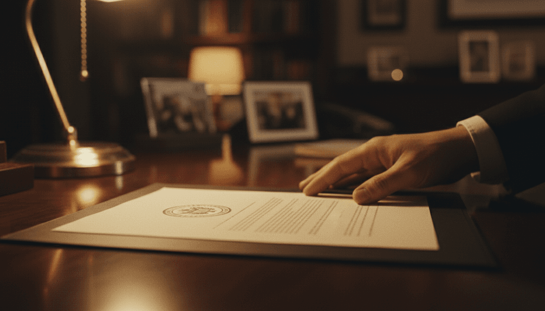 A close-up photo of a hand placing an official document on a desk, representing a regulatory compliance update announcement on Business Insider.