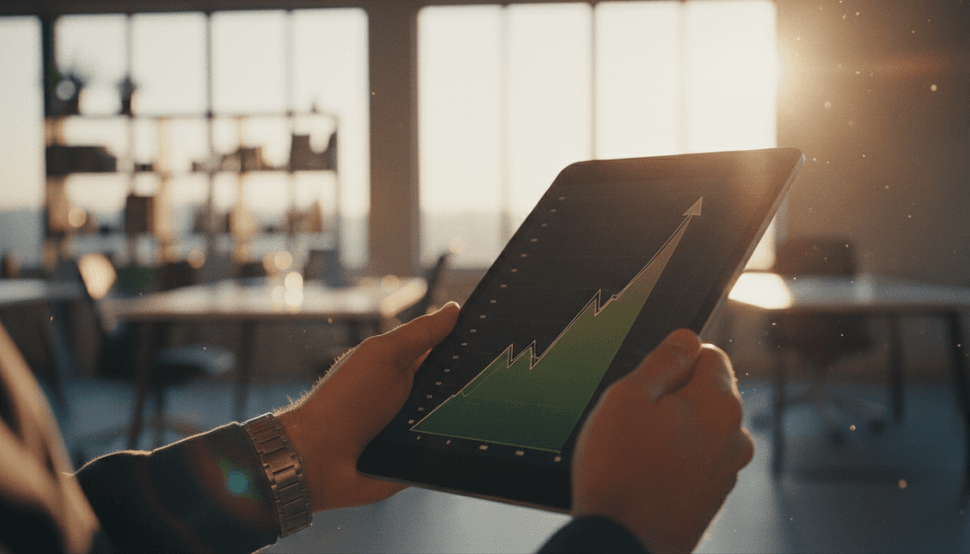 A close-up of a tablet showing a positive revenue graph, symbolizing a revenue milestone announcement on Business Insider.