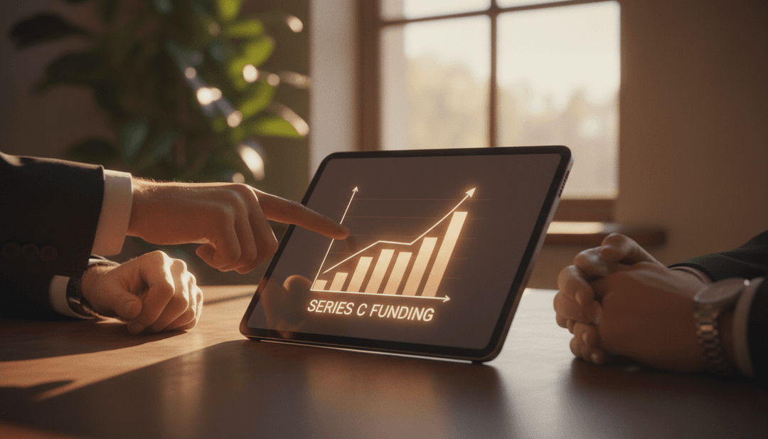 A close-up image symbolizing a Series C funding announcement, with hands pointing to a growth chart, representing a feature on Business Insider.