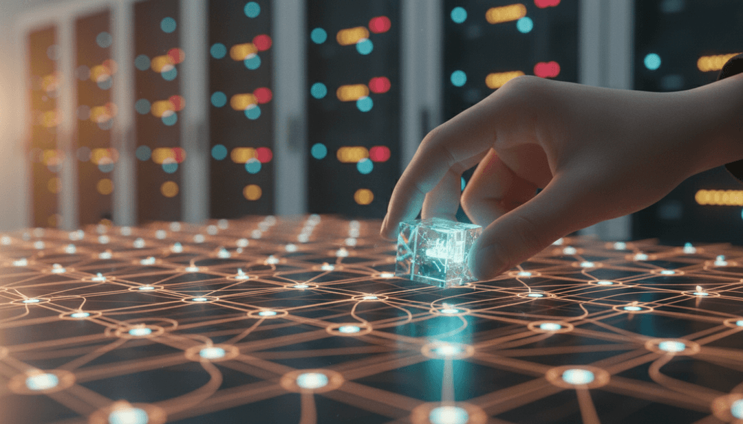 A symbolic image representing a validator onboarding update announcement on Business Insider, showing a hand adding a node to a network.