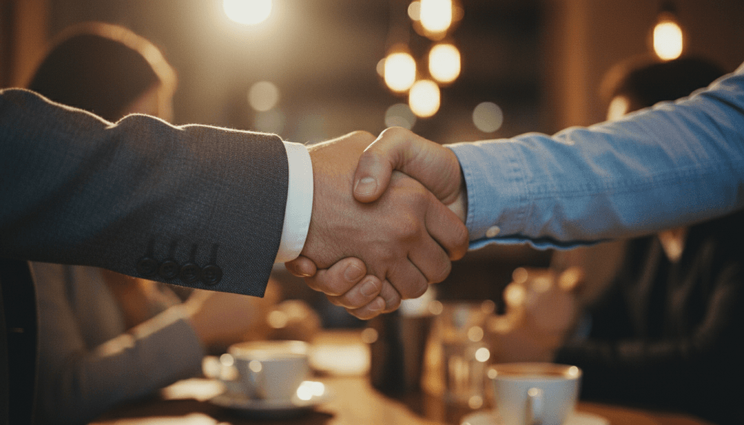 A close-up, cinematic photo of a handshake, symbolizing an ambassador partnership announcement featured on a financial outlet like MarketWatch.